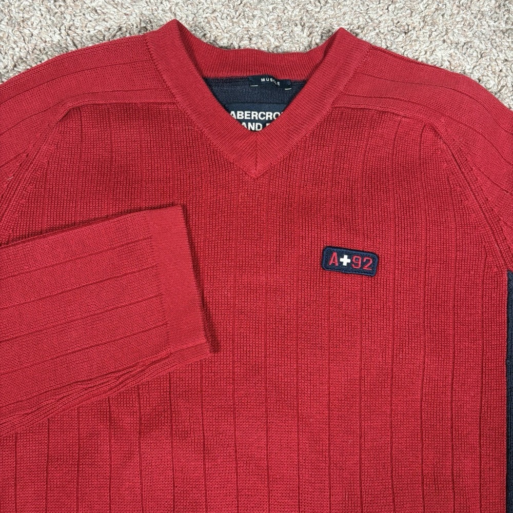 Abercrombie & Fitch A92 Muscle V-Neck Pullover Sweater Medium Preppy VTG 90s Y2K